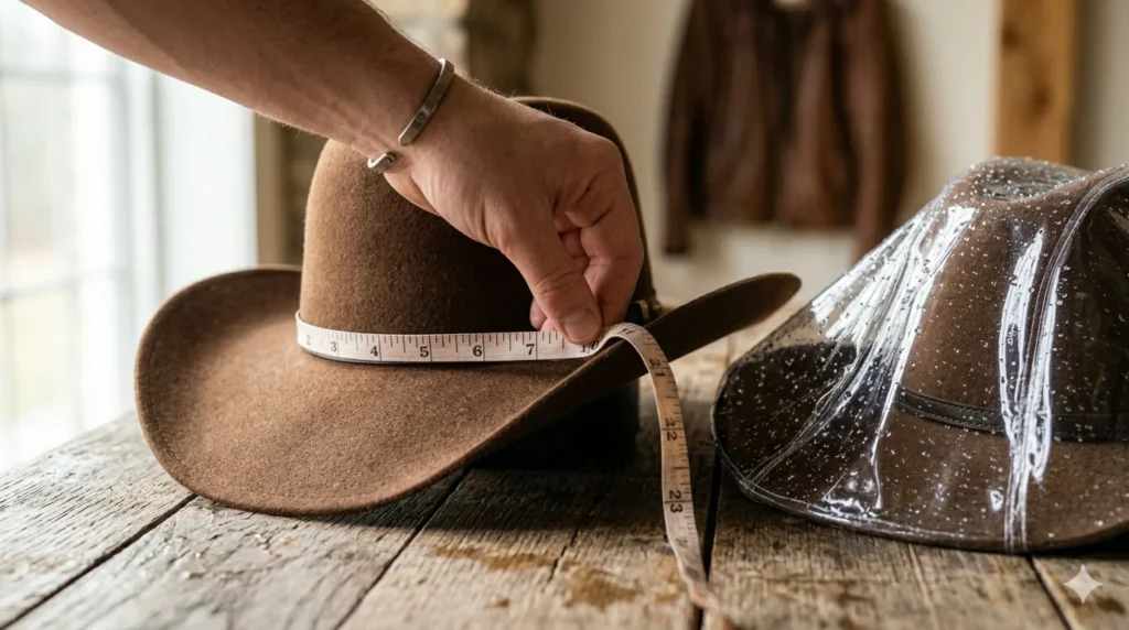 measuring hat brim width to find the right hat rain cover size