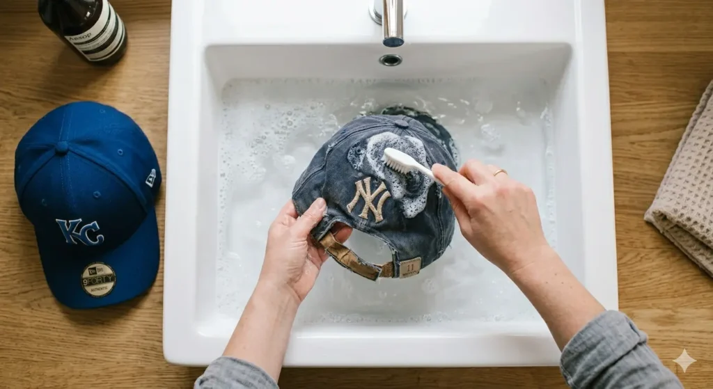 how to hand wash a hat in sink with mild detergent