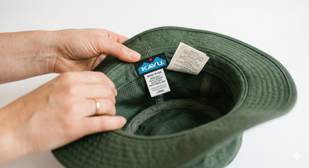 checking care label before washing a hat