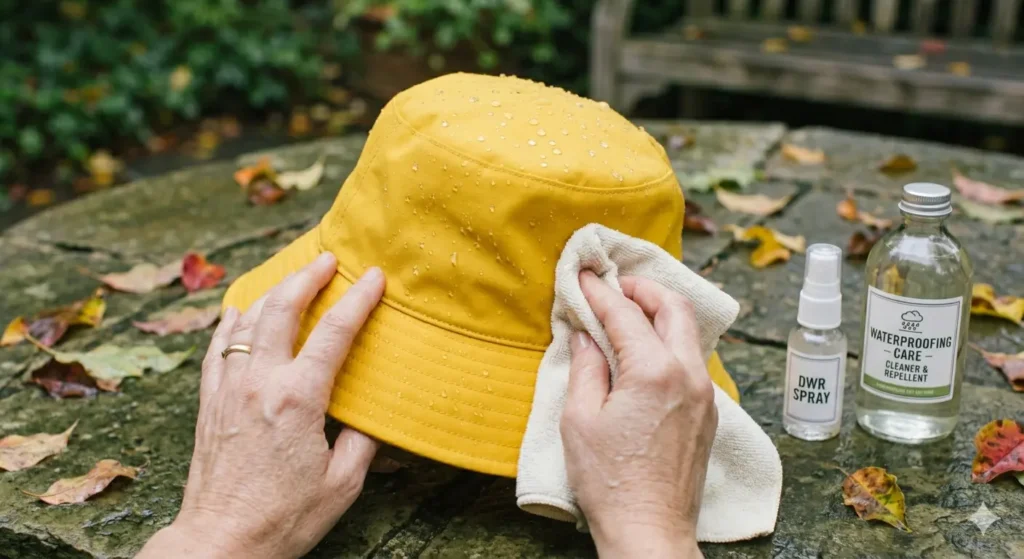 how to wash a waterproof rain hat without ruining DWR coating