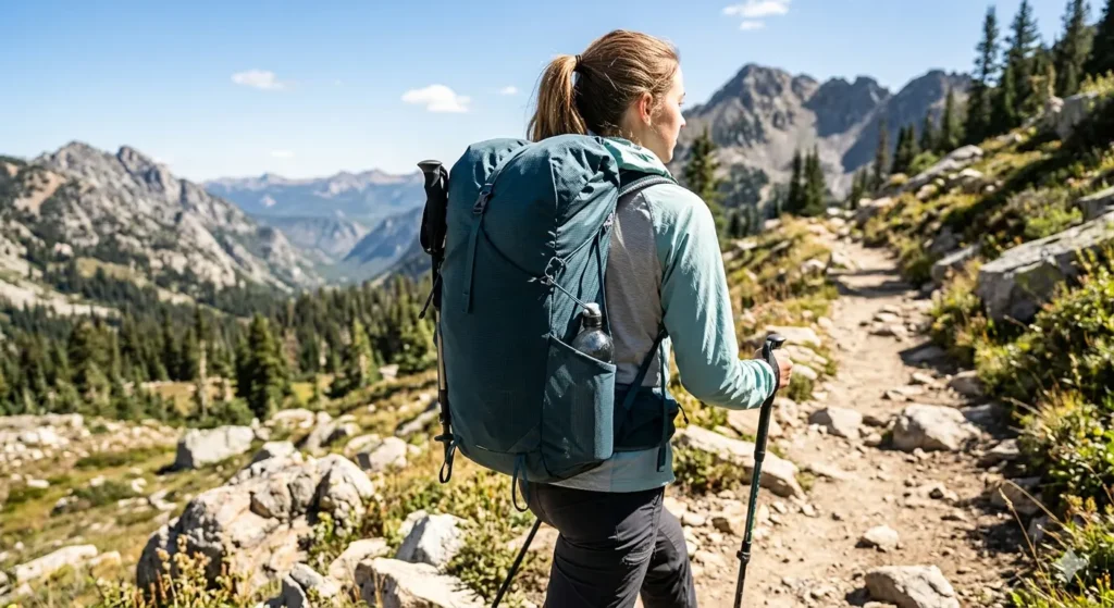 osprey eja 58 womens hiking backpack on trail