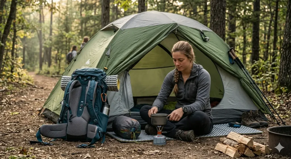 teton 55l womens hiking backpack camping setup