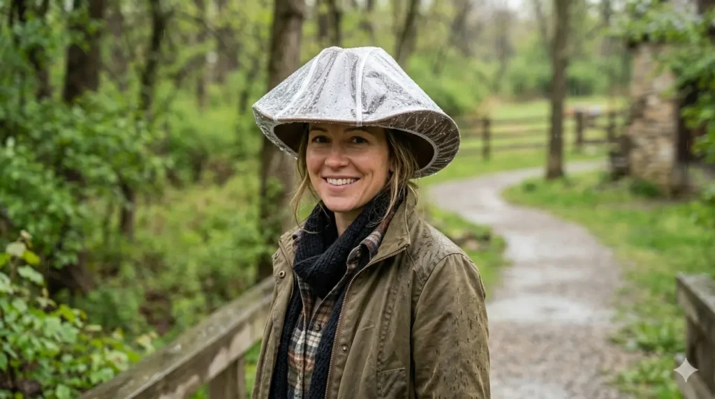 woman wearing cover in rain
