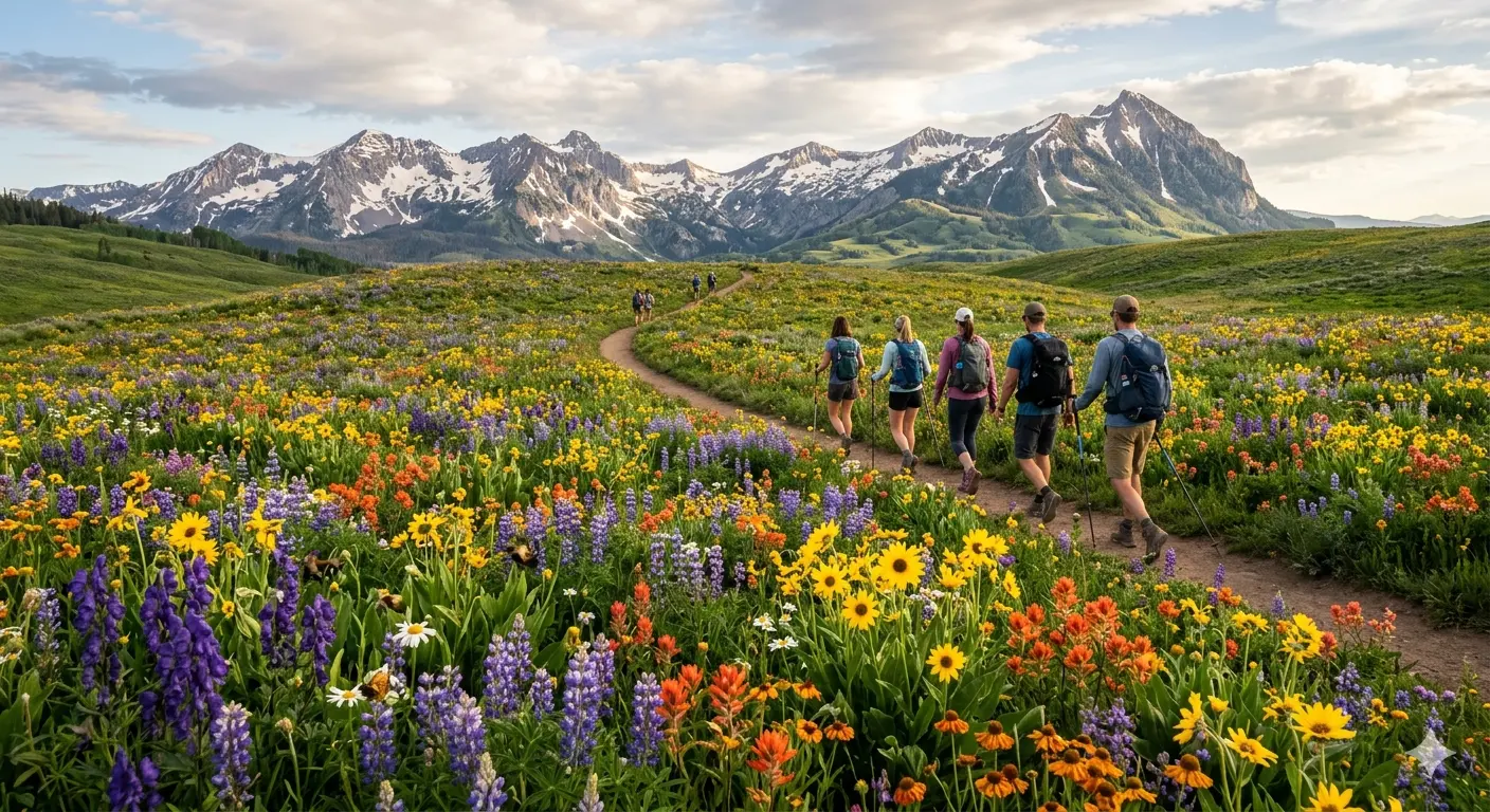 Wildflower hiking trails in Crested Butte Colorado during summer
