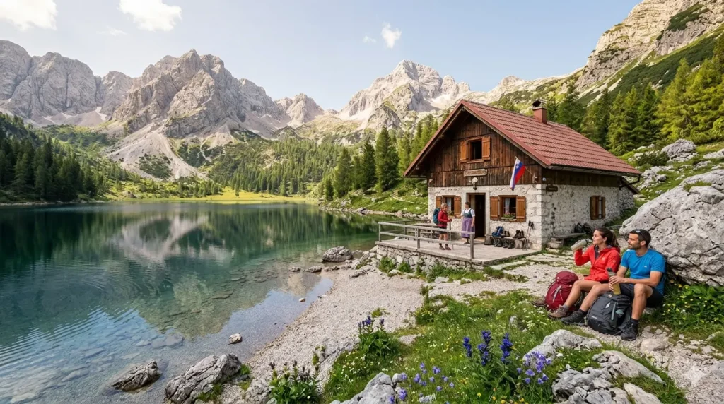 Mountain hut trekking route in Slovenia's Julian Alps