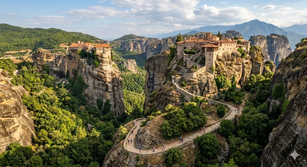 Hiking trail among Meteora monasteries in Greece