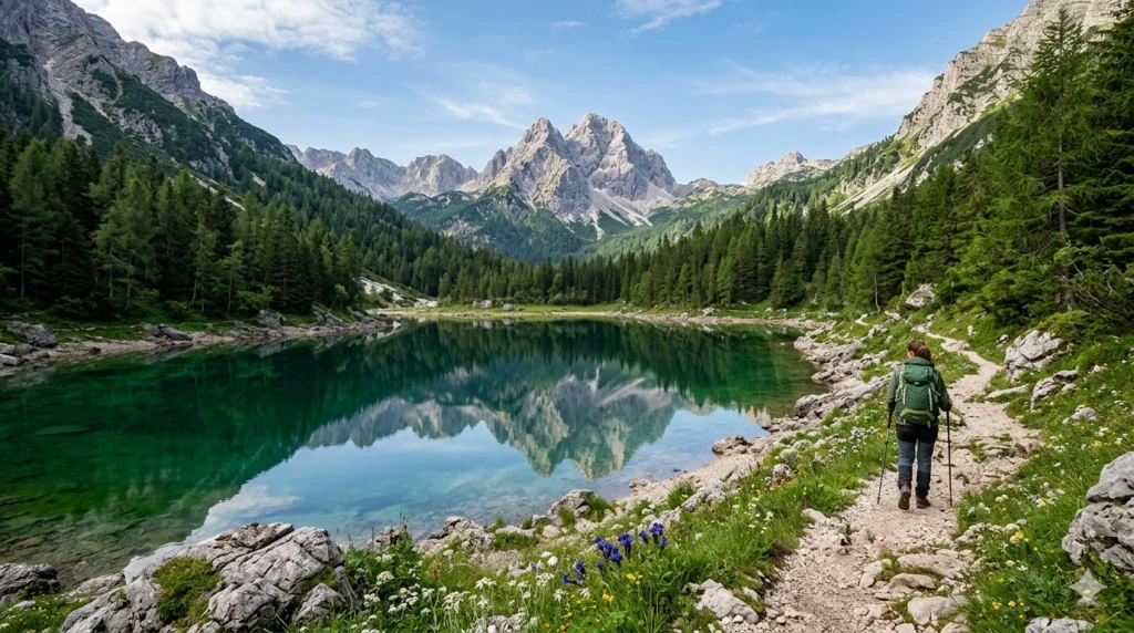 Emerald alpine lake in Triglav National Park Slovenia