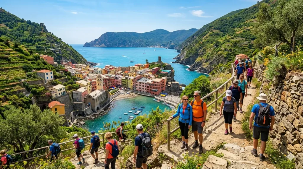 Coastal hiking trail above colorful villages in Cinque Terre Italy Best Hiking Destinations in Europe
