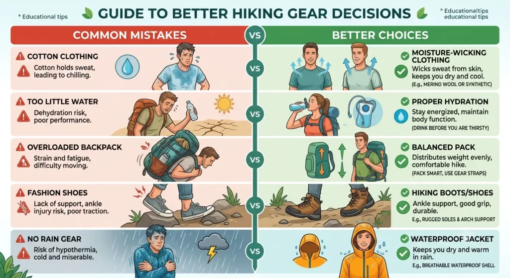 Common hiking packing mistakes and better alternatives.